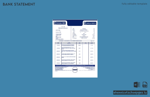 Emirates NBD Kontoauszug – Beispielansicht (Word-Datei)